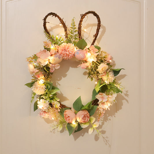 Corona Decorativa Pascual con Huevos, Crisantemos y Conejito - Image 2