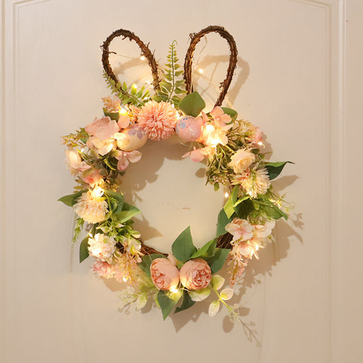 Corona Decorativa Pascual con Huevos, Crisantemos y Conejito - Image 2