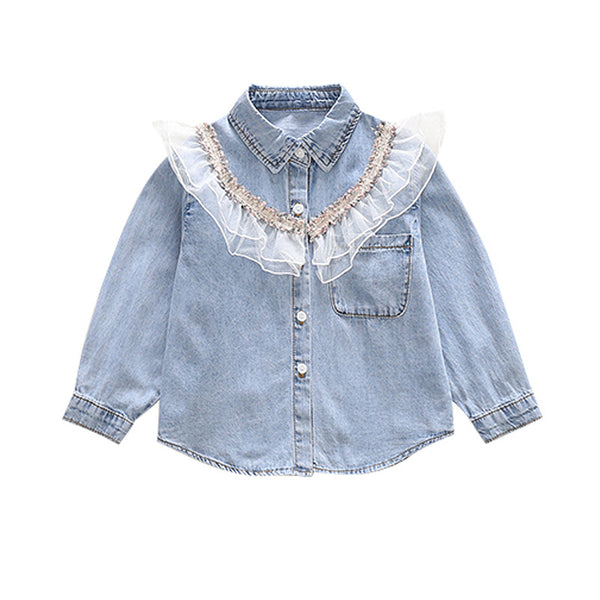 Blusa Infantil Elegante de Manga Larga con Cuello Solapa y Encaje - Image 7