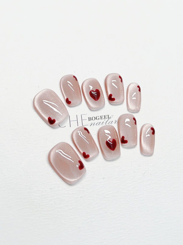 Uñas Postizas Cuadradas Blancas Cat Eye - Parches Adhesivos