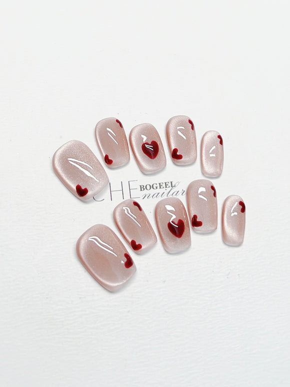 Uñas Postizas Cuadradas Blancas Cat Eye - Parches Adhesivos