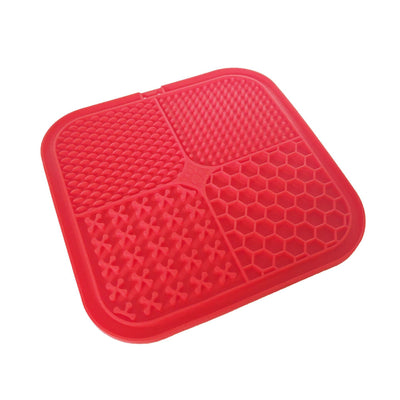 Gray silicone pet licking pad with four textured sections, designed for slow feeding and anti-choking. - Image 28