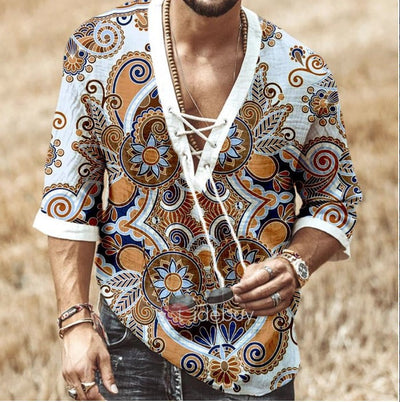 Playera Estampada con Encaje de Manga Media para Hombre - Image 2