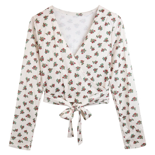 Blusa Floral Ajustada Escote en V con Manga Larga - Image 9