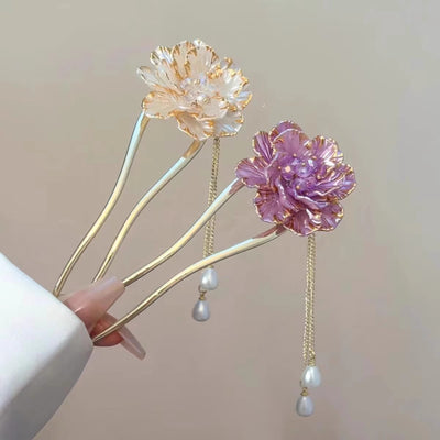 Peineta Retro Flor Peonía con Borla en U para Mujer