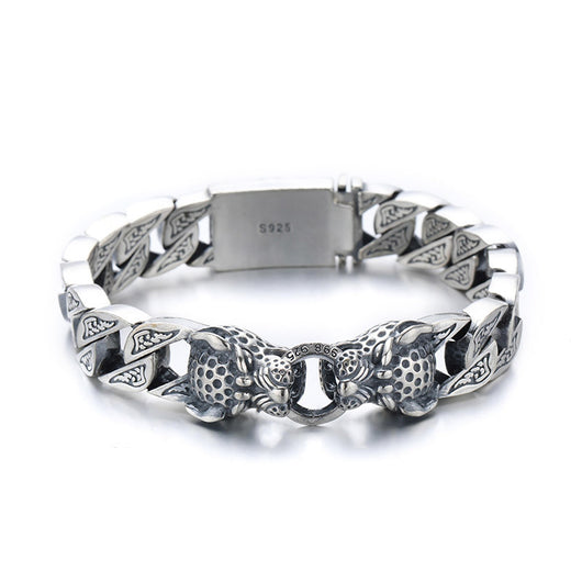 Pulsera de Plata Esterlina 925 Cabeza de Leopardo para Hombre Estilo Retro Grueso - Image 3