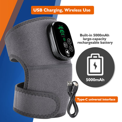Black knee brace with red infrared lights and a digital control panel, providing heating and vibration massage therapy. - Image 10