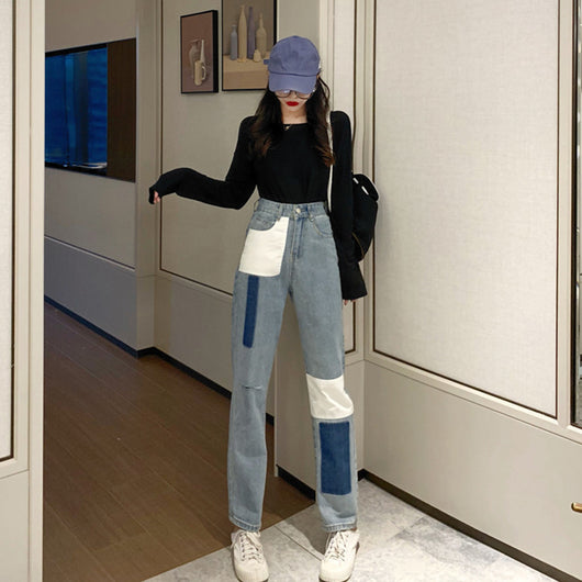 Pantalón Denim Recto Suelto con Costura Premium para Mujer
