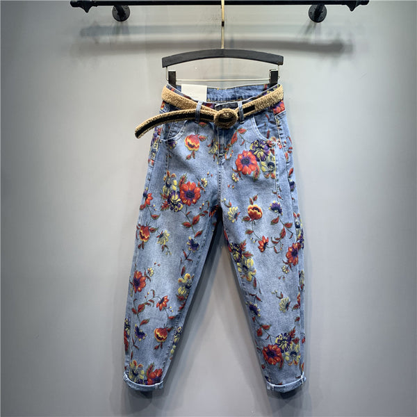 Pantalones Jeans Holgados Estampado Floral Tendencia Casual