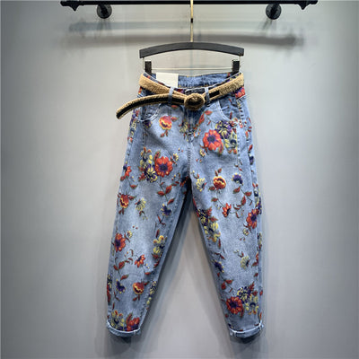 Pantalones Jeans Holgados Estampado Floral Tendencia Casual