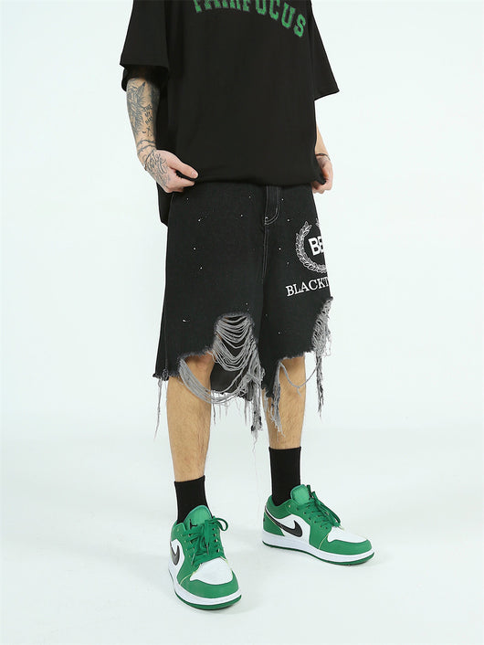 Pantalones Cortos Denim Rotos Hombre Estilo Urbano Pierna Ancha - Image 8