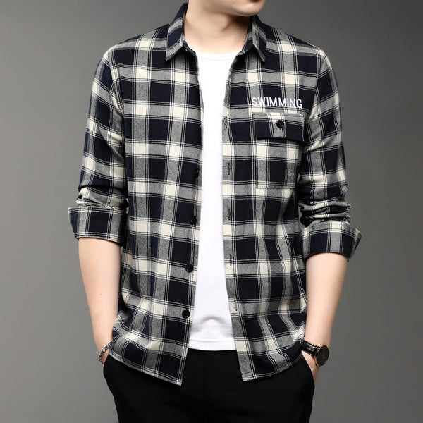 Camisa de Cuadros Casual con Solapa para Hombre
