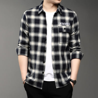 Camisa de Cuadros Casual con Solapa para Hombre