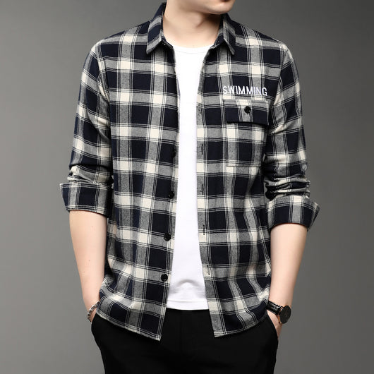 Camisa de Cuadros Casual con Solapa para Hombre