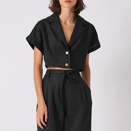 Camisa de Lino con Cuello Solapa y Manga Corta - Image 12