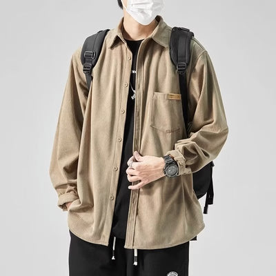 Camisa Drapeada de Manga Larga para Hombre Talla Grande Suelta - Image 8