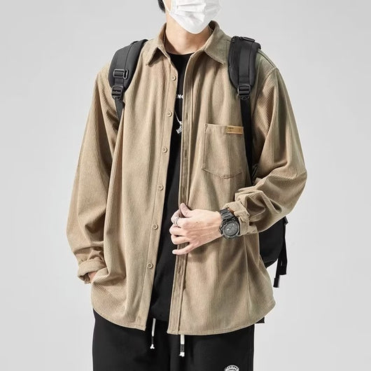 Camisa Drapeada de Manga Larga para Hombre Talla Grande Suelta - Image 8