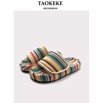 Sandalias de Suela Gruesa para Mujer - Diseño Arcoíris en Lona, Estilo Casual Verano - Image 6