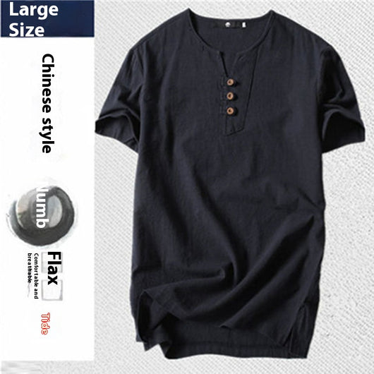 Camiseta Hombre Algodón y Lino Suelta - Image 3