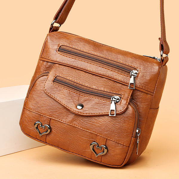 Bolsa Crossbody de Cuero Suave Multibolsillos Versátil