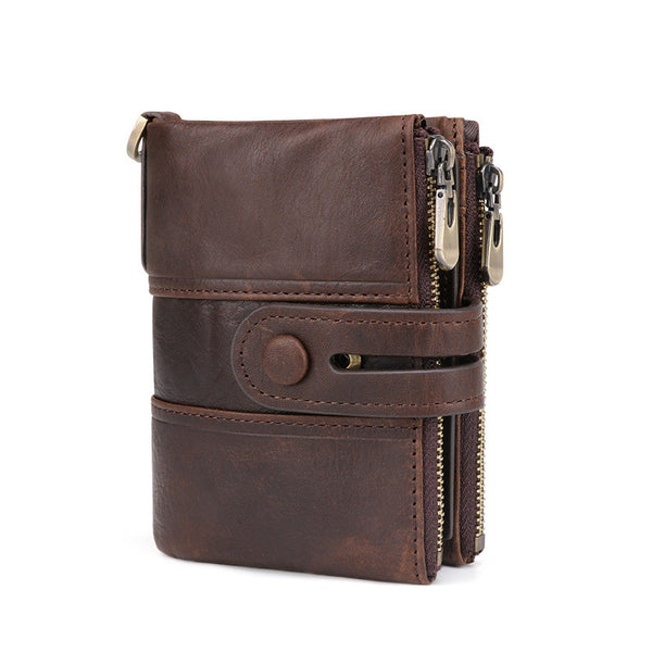 Billetera Retro Chocolate Doble Cierre Antimagnética