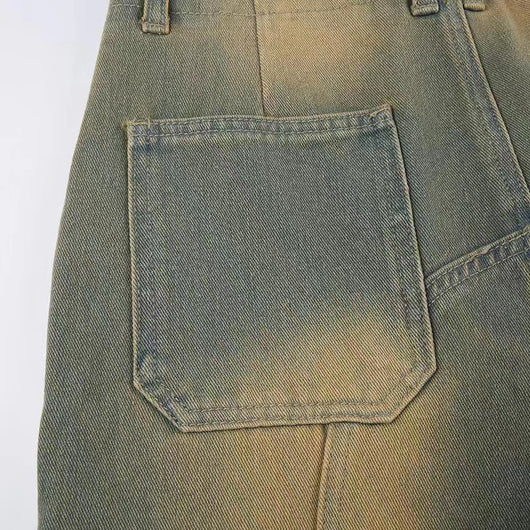 Jeans Sueltos Tiro Bajo Efecto Desgastado con Bolsillos y Costuras Decorativas - Image 23
