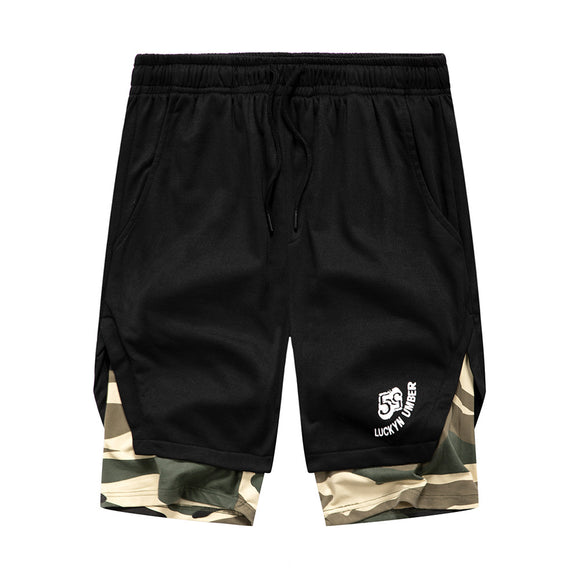 Shorts Camuflaje Hombre con Diseño Contrastante de Dos Piezas