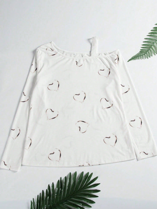 Blusa Strapless Sexy con Estampado de Corazones y Mangas Largas - Image 9