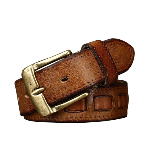 Cinturón Retro para Hombre en Cuero Genuino con Hebilla de Bronce - Image 6