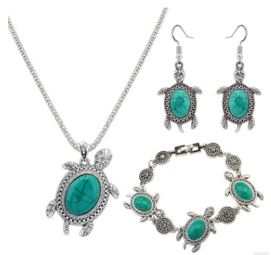 Conjunto de Joyería Tortuga Turquesa - Collar, Aretes y Accesorios de Moda - Image 3
