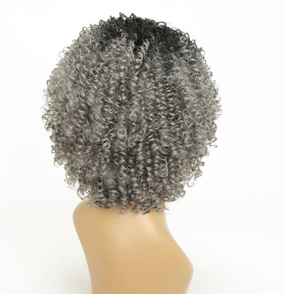 Peluca Rizada Mujer Cabello Sintético Gris Negro Resistente al Calor - Image 5
