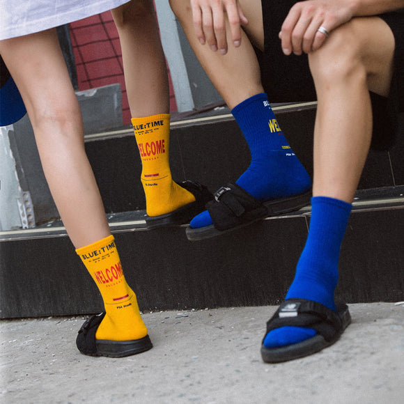 Meias Cano Longo Algodão Outono-Inverno Par Coreanas Esportivas Skate