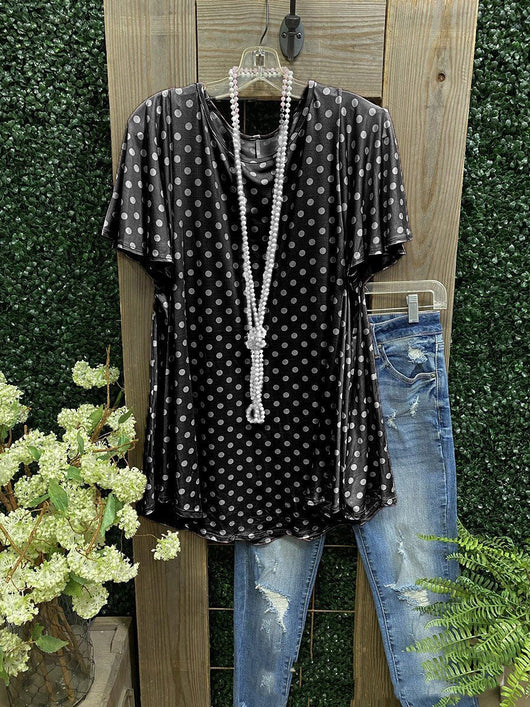 Playera Cuello Redondo Estampado Lunares Algodón Mezcla Manga Corta - Image 10