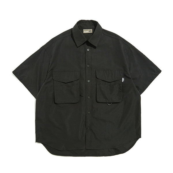 Camisa de Trabajo Vintage Multibolsillos Manga Corta para Hombre