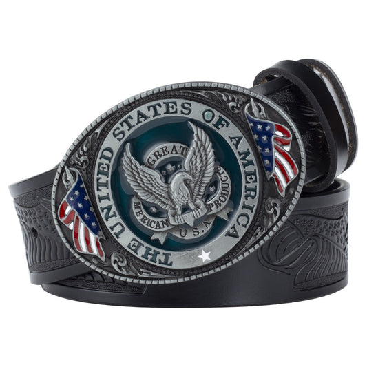 Cinturón de Cuero Genuino para Hombre con Hebilla Águila - Estilo Casual y Moderno