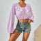 Blusa Elegante de Manga Larga con Cuello Fruncido y Volantes