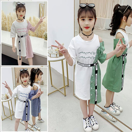 Vestido de Niña Estilo Occidental Hombros Descubiertos para Verano