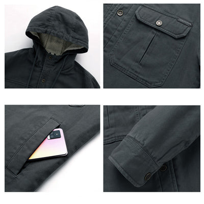 Abrigo de Algodón Grueso con Capucha para Hombre - Largo Medio - Image 12
