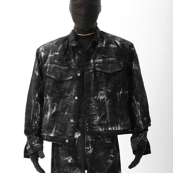 Chaqueta Denim Vintage Desgastada con Efecto Graffiti para Hombre