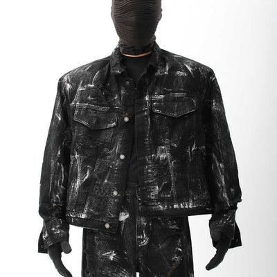 Chaqueta Denim Vintage Desgastada con Efecto Graffiti para Hombre