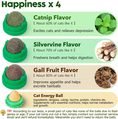Juguetes de Catnip para Gatos - Set 4 Bolas Energéticas con Silvervine y Limpieza Dental - Image 10