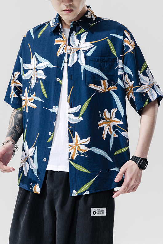 Camisa Estampada de Manga Corta para Parejas - Estilo Casual Playero - Image 5