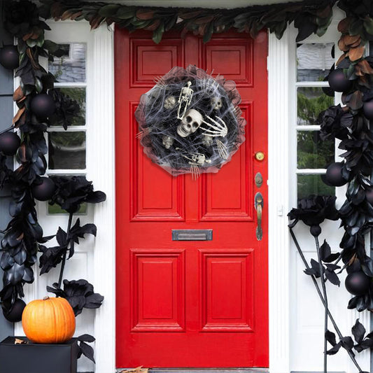 Guirnalda de Calaveras de Malla Negra para Decoración de Halloween