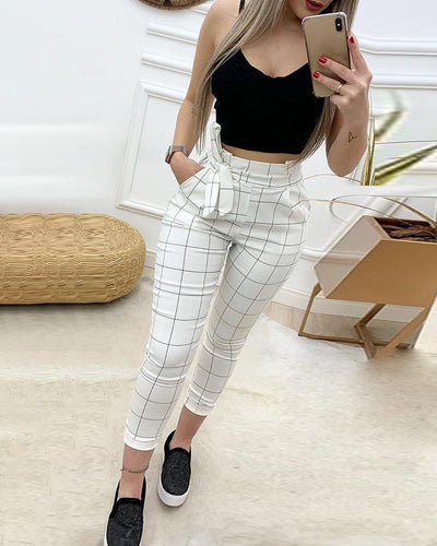 Pantalones Blancos a Cuadros para Mujer - Image 4