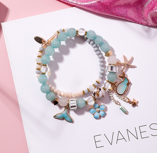 Pulsera Cola de Ballena Elástica Doble - Diseño Floral Retro con Estrella de Mar - Image 5