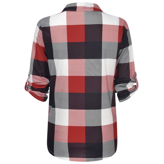 Camisa Casual de Cuadros con Escote en V y Mangas Largas - Image 18