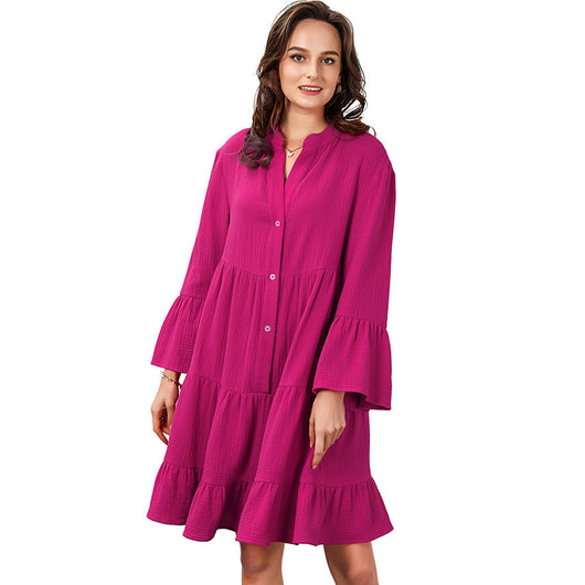 Vestido Camisero Liso Mujer Plisado Holgado y Elegante - Image 5