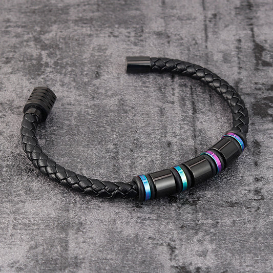 Pulsera de Acero Titanio y Cuero para Hombre - Diseño Minimalista - Image 2