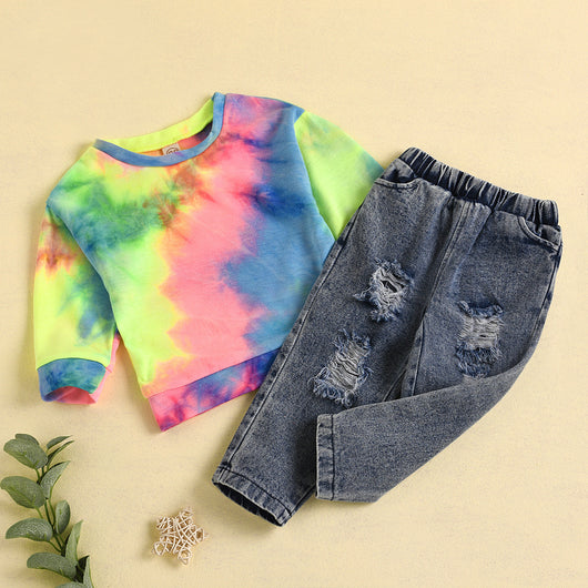Conjunto Sudadera Tie Dye Arcoíris + Jeans Rotos - Image 8