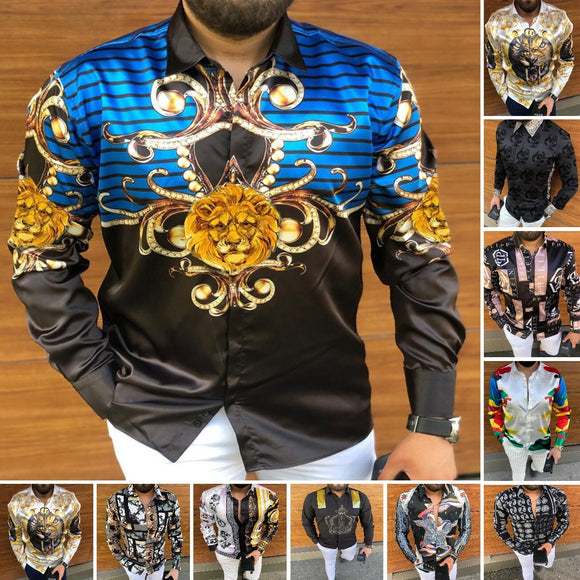 Camisa Estampada Manga Larga Slim Fit para Hombre
